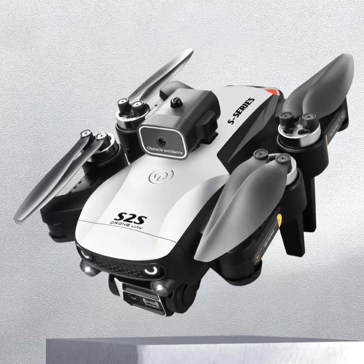 Estrutura lateral do drone S2S 8K dobrado com lente grande angular destacada Estrutura lateral do drone S2S 8K dobrado com lente grande angular destacada